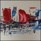 Archiv | Segelbboote abstrakt rot Acryl auf Aluminium 30x40 cm 2019